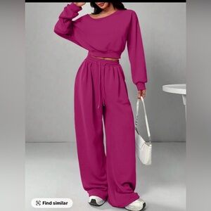 Women's Casual Plain Sweatshirt off Shoulder Loose fit pants
